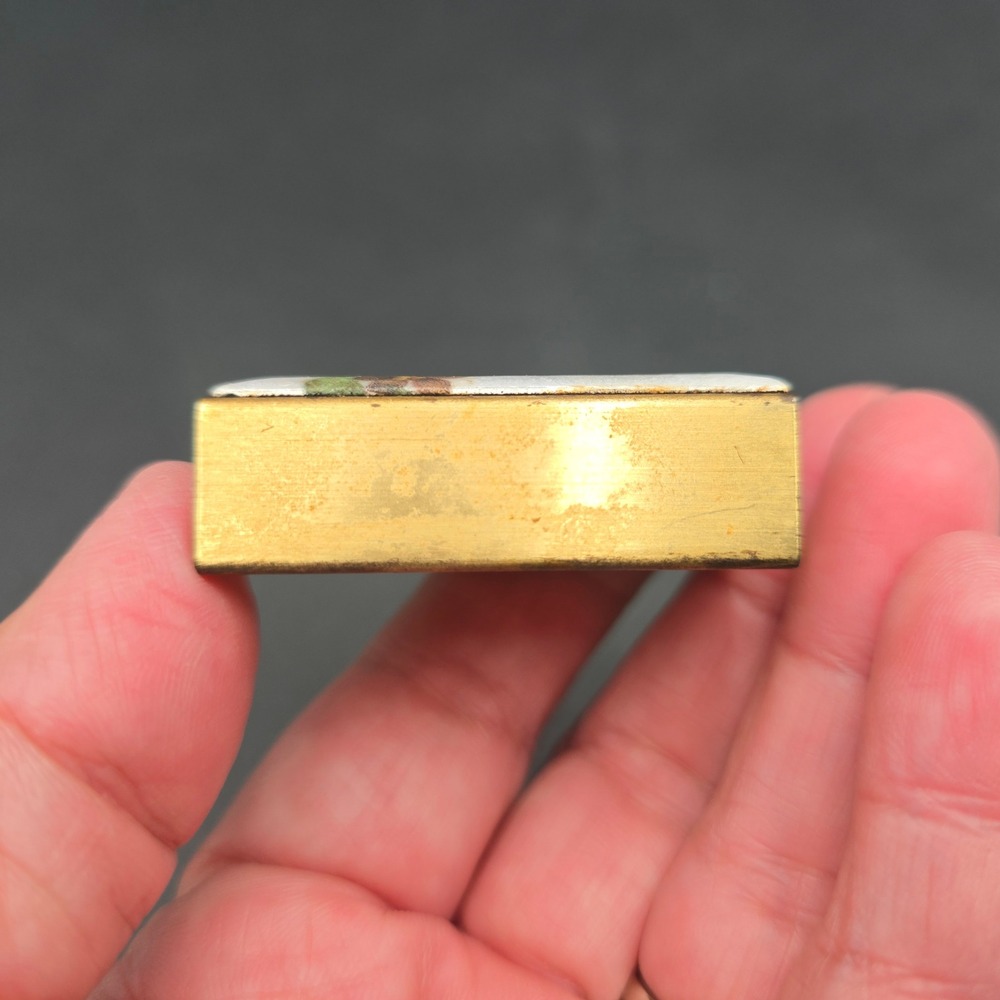 Vintage Brass Guilloche Enamel Meadowlark Bird Matchbox Cover with Matches - Picture 8 of 10